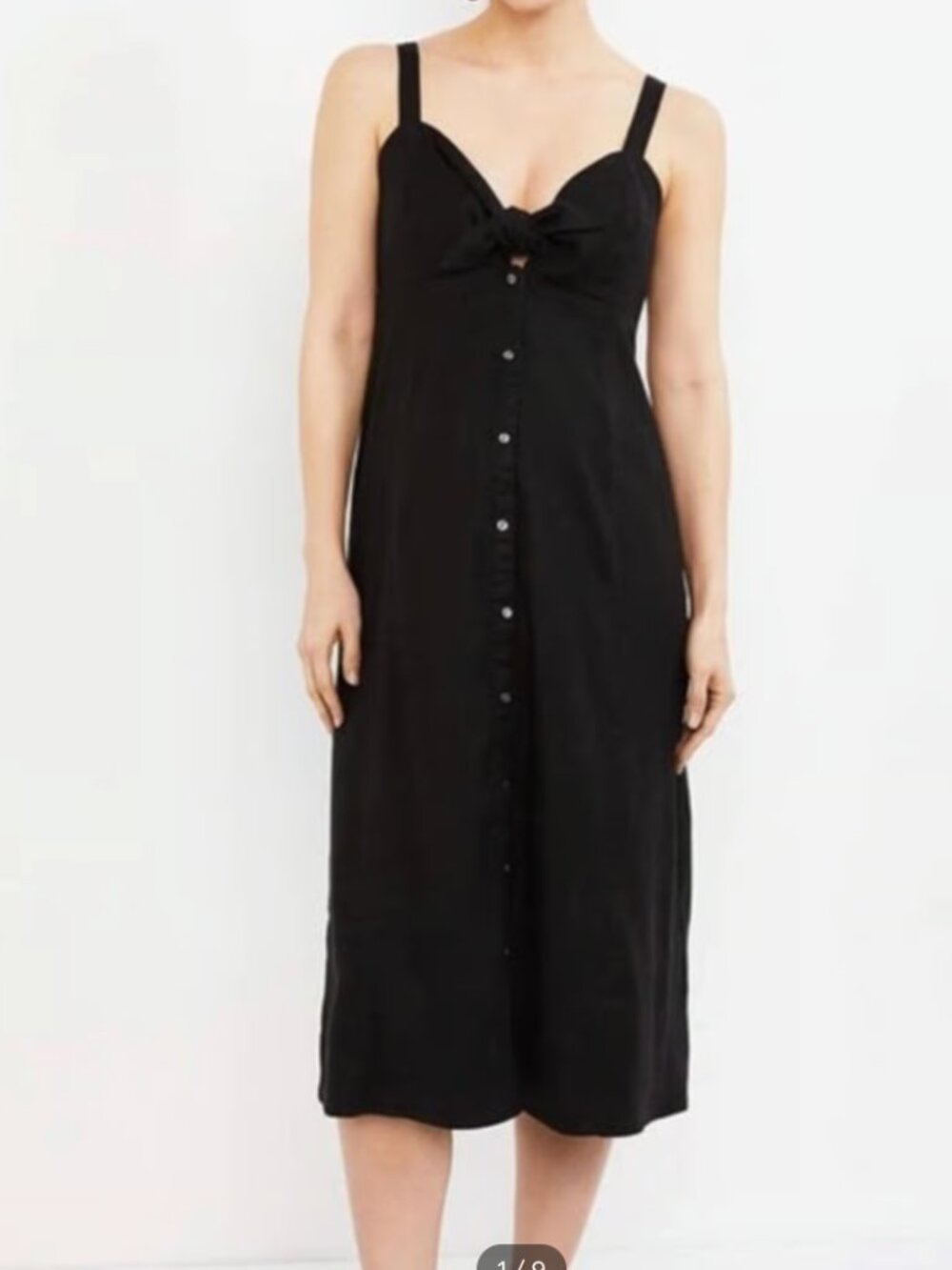 Linen Blend NWT Splendid Midi Dress Black Tie Front Womens Size Large Coquette